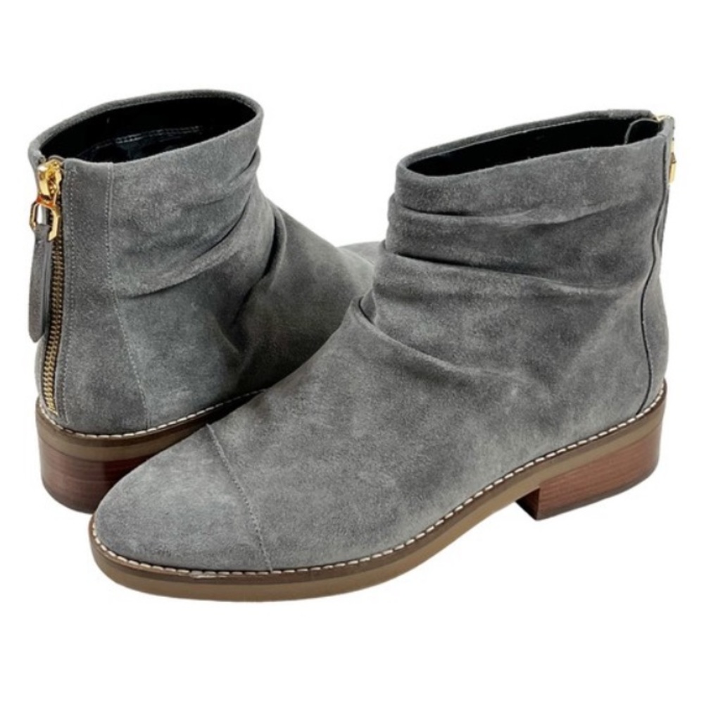 Gray Ankle Boots with Gold Zipper